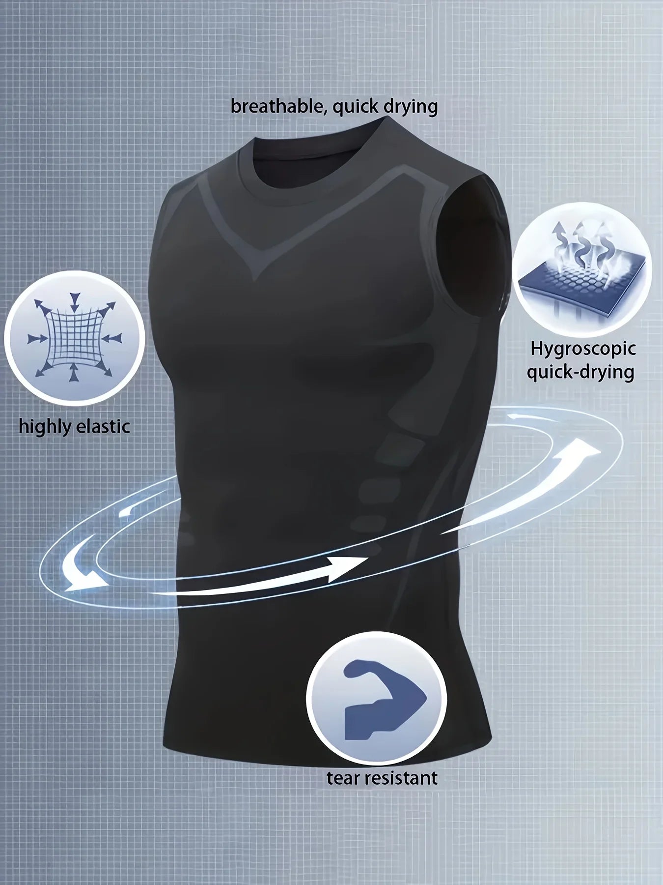 Mens Sleeveless Quick Dry Compression Tank Top - Breathable, Lightweight, Moisture-Wicking, Four-Way Stretch for Running, Traini