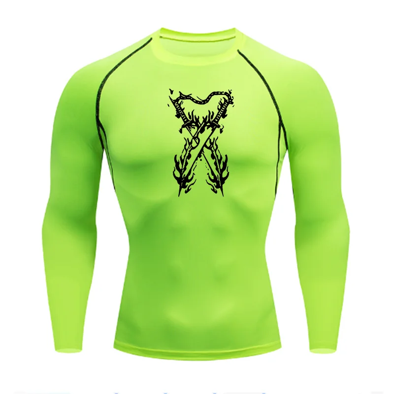 Graphic Compression Shirts for Men Athletic Quick Dry Stretch Tshirts Tops Gym Workout Running Baselayers Undershirts Rash Guard