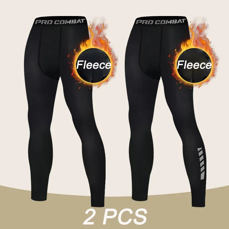 Men's Warm Compression Leggings – Fleece Running Tights