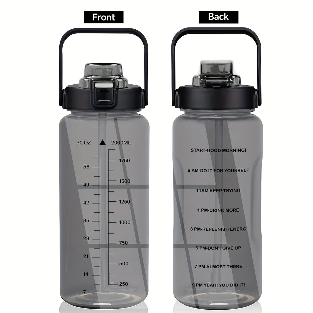 Water Bottle with Sleeve,2L,eaturing a Motivational Design with Straw and Time Stamp.  Sports Bottle for Drinking, Reusable with Insulated Neoprene, a Large Water Jug for Daily Hydrati