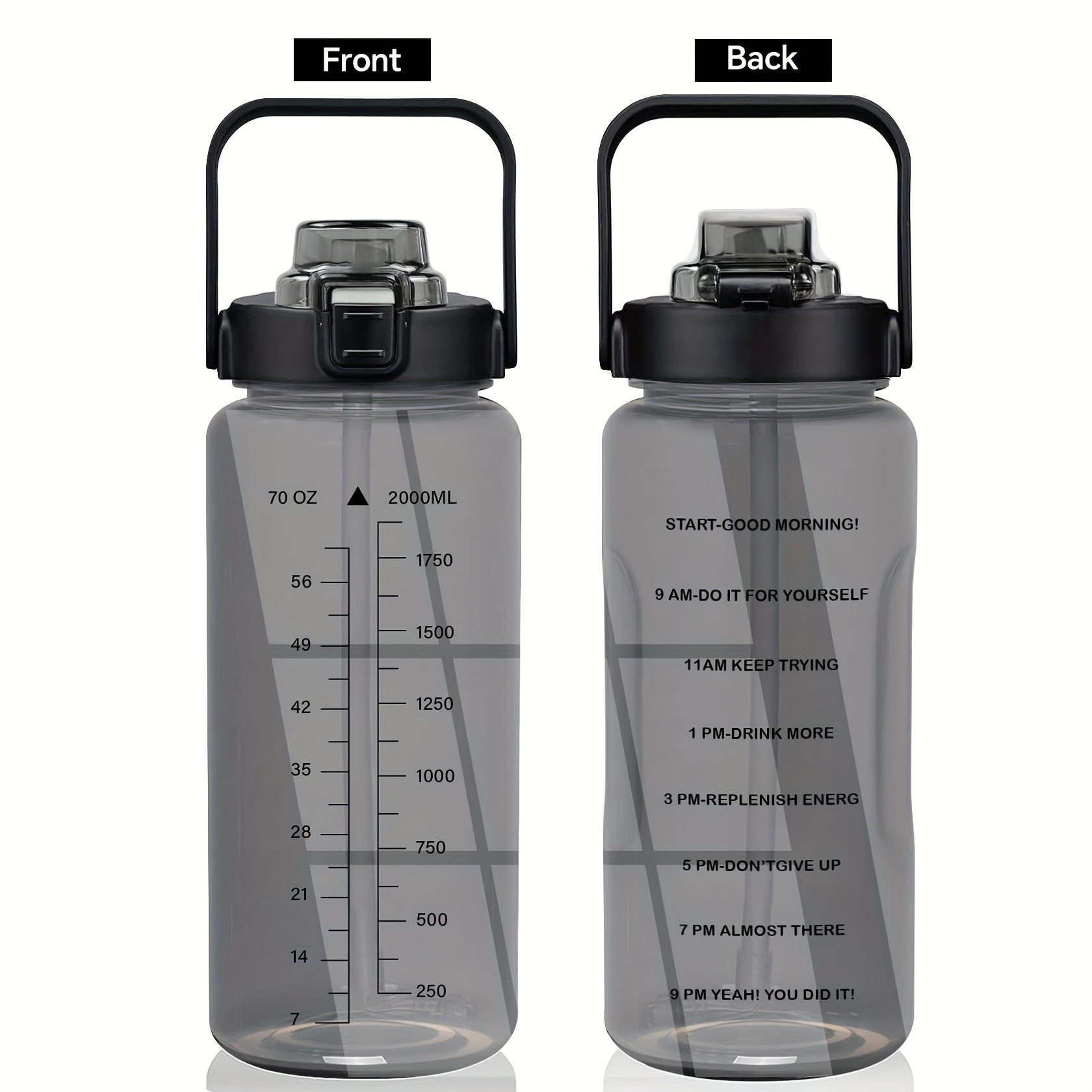 Water Bottle with Sleeve,2L,eaturing a Motivational Design with Straw and Time Stamp.  Sports Bottle for Drinking, Reusable with Insulated Neoprene, a Large Water Jug for Daily Hydrati