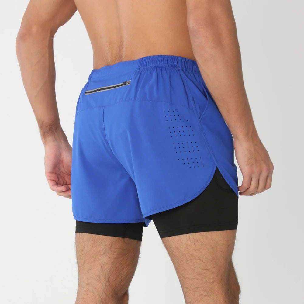New men's running double-layer shorts quick-drying fitness 2-in-1 shorts men's sports workout training bodybuilding shorts male