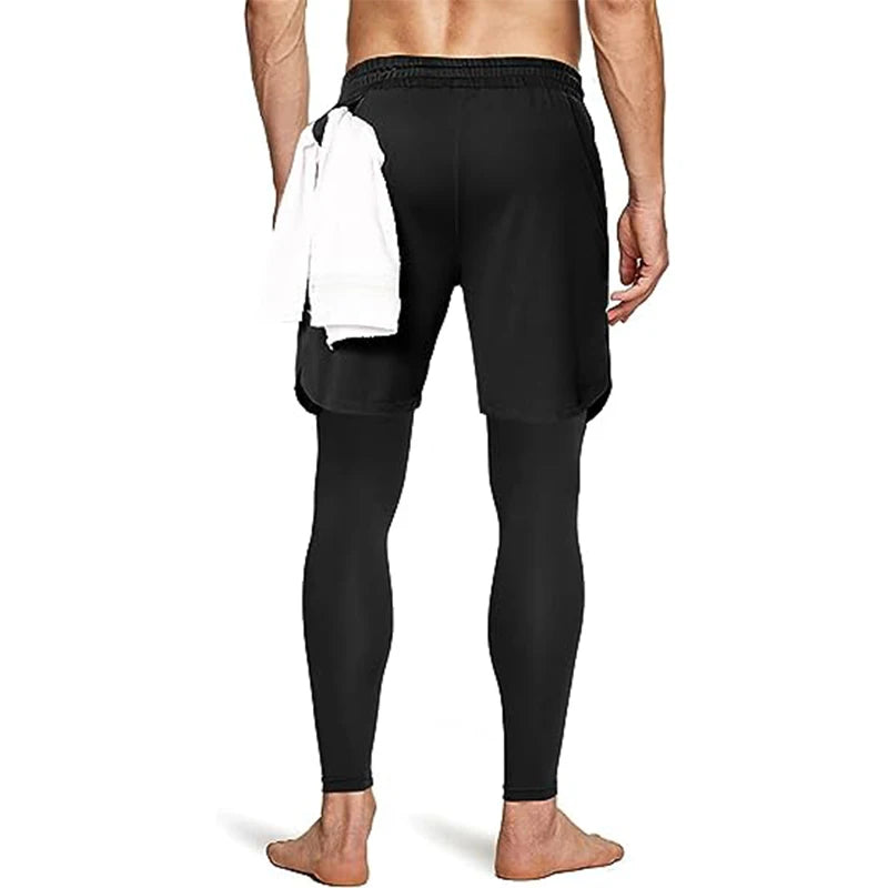 Men's 2-in-1 Sport Pants – Athletic Training Tracksuit Jogging Trousers