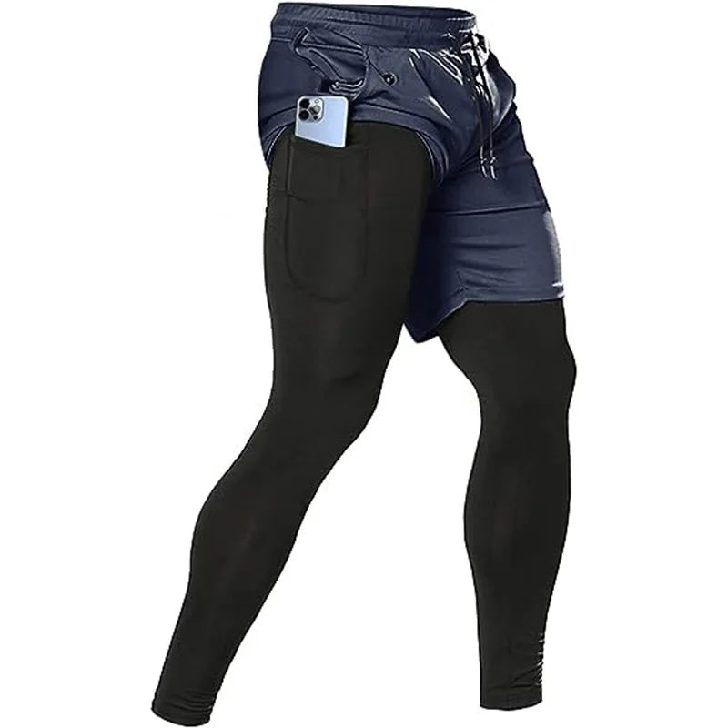 Men's 2-in-1 Sport Pants – Athletic Training Tracksuit Jogging Trousers