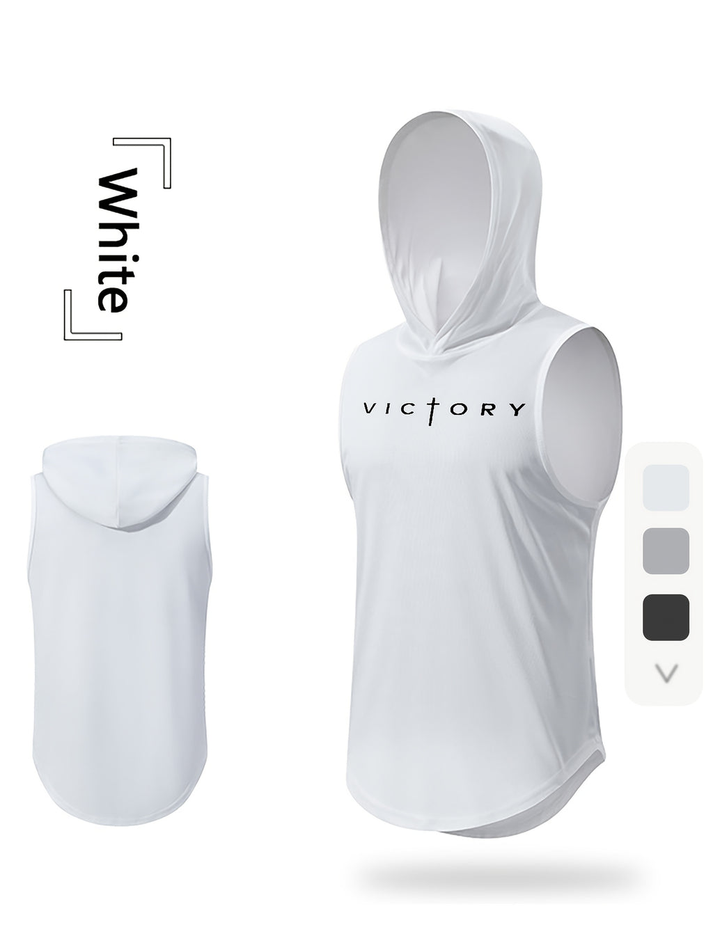 Men'S "Victory" Print Athletic Tank Top - Sleeveless, Breathable & Moisture-Wicking Hooded Vest for Gym, Cycling, Outdoor Sports, Basketball & More - Light Gray, Gym Wear | Hooded Vest | Moisturewicking Fabri