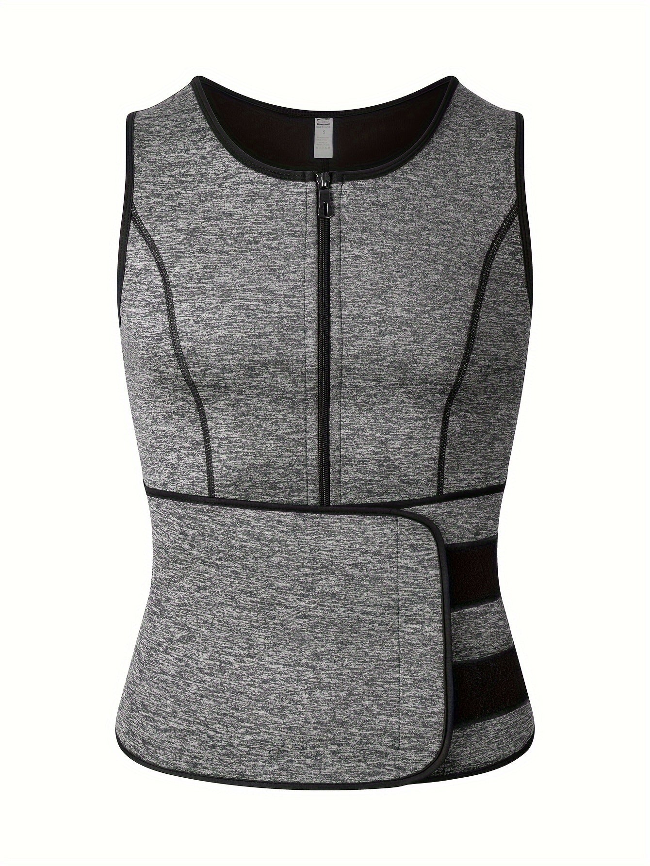 Slim Athletic Mid Stretch Compression Vest - Men's Zip Up Waist Trainer Body Shaper Tank Top For Workout Fitness Gym