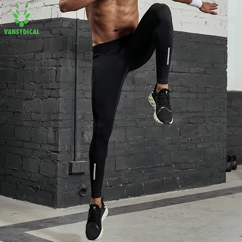 VANSYDICAL Men's Compression Pants – Reflective Striped Basketball Leggings