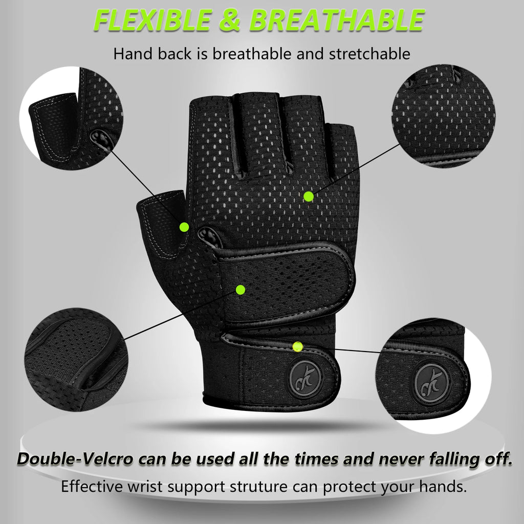 Clearance_MOREOK Workout Gym Gloves Men Women,3MM SBR Pads,Half Finger Weight Lifting Exercise Fitness Gloves for Training,Pull