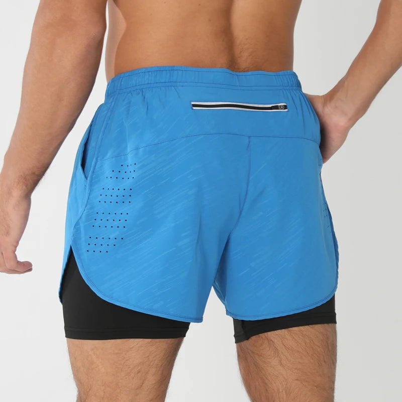 New men's running double-layer shorts quick-drying fitness 2-in-1 shorts men's sports workout training bodybuilding shorts male