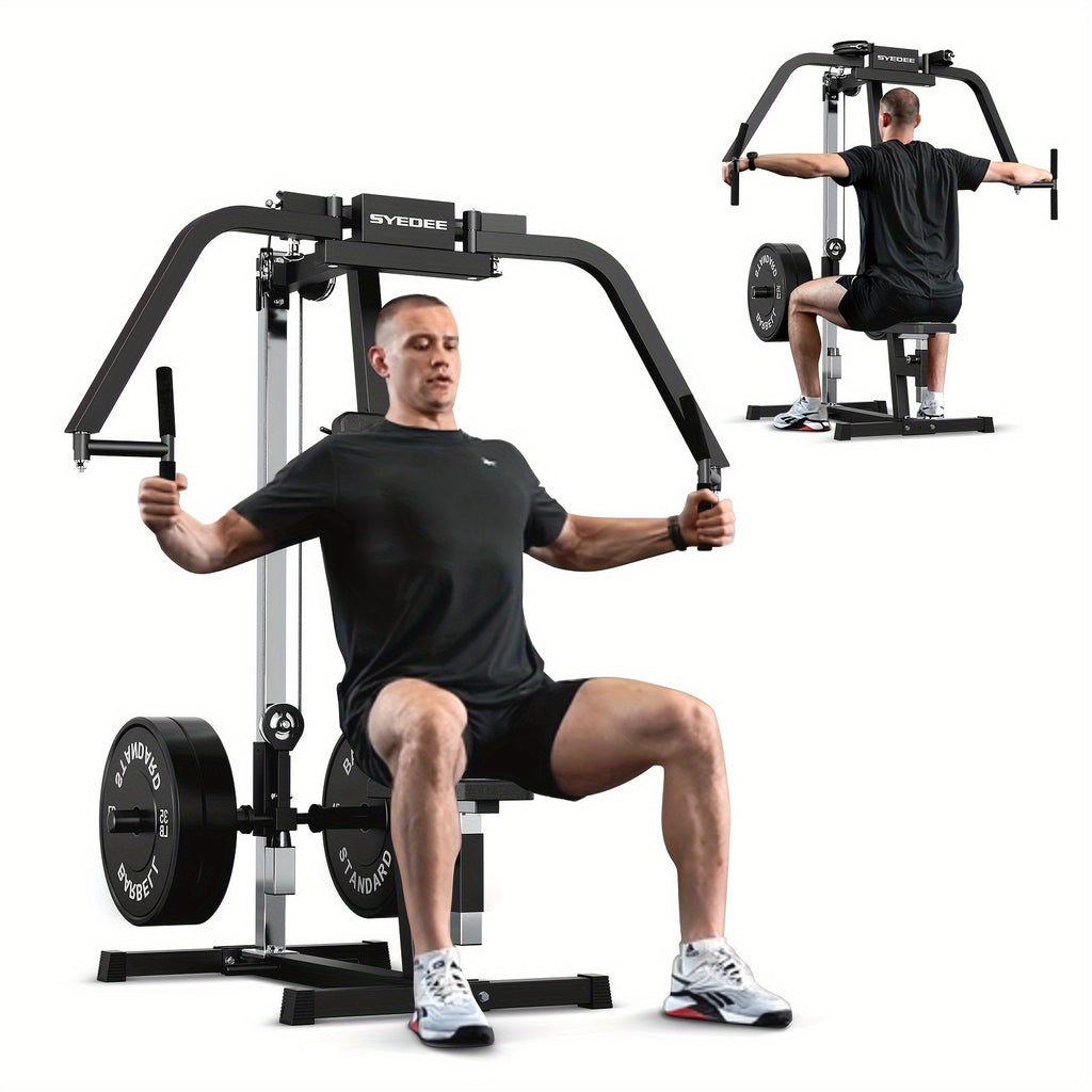 Chest Fly & Reverse Delt Machine - Adjustable Plate-Loaded Upper Body Trainer for Pectoral & Rear Deltoid Development, Compact Home Gym Equipment with Comfortable Padding, Red/Black