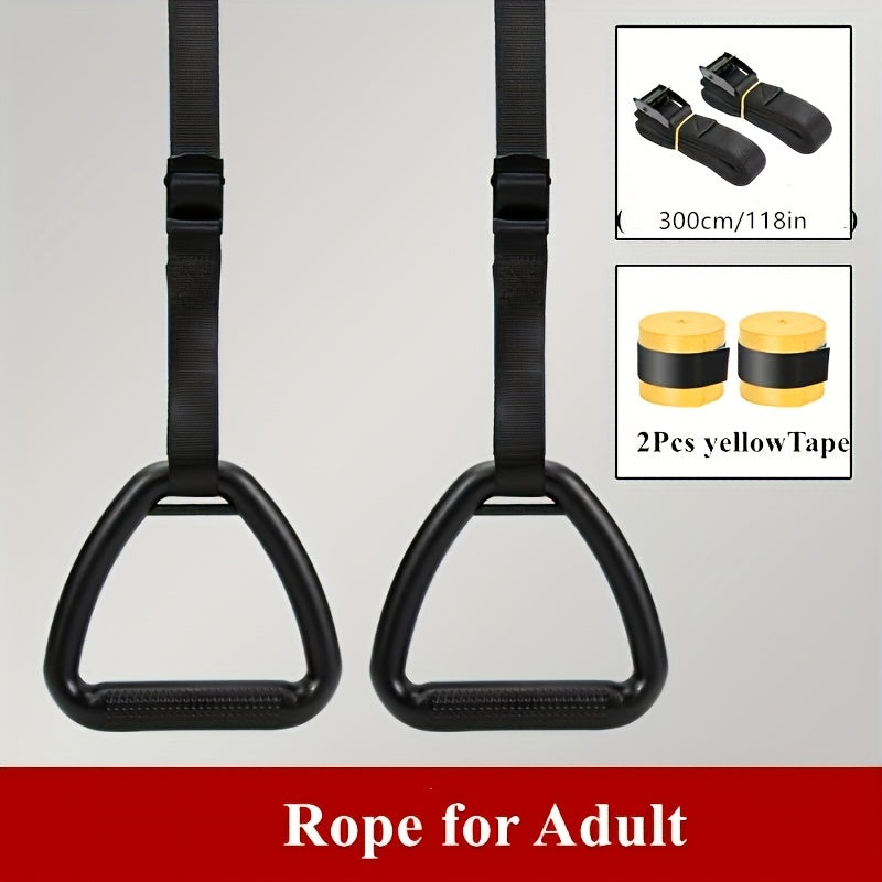 2pcs PUMPMUSCLE Gymnastic Rings, Black, Non-Slip, Adjustable Straps, Iron and PA (Polyamide, Nylon), with 2pcs Yellow Tape, for Universal Strength Training, Pull-Ups, Gym Workout & Outdoor Training, Without Battery