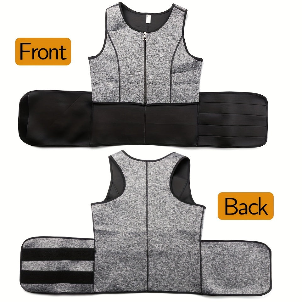 Slim Athletic Mid Stretch Compression Vest - Men's Zip Up Waist Trainer Body Shaper Tank Top For Workout Fitness Gym