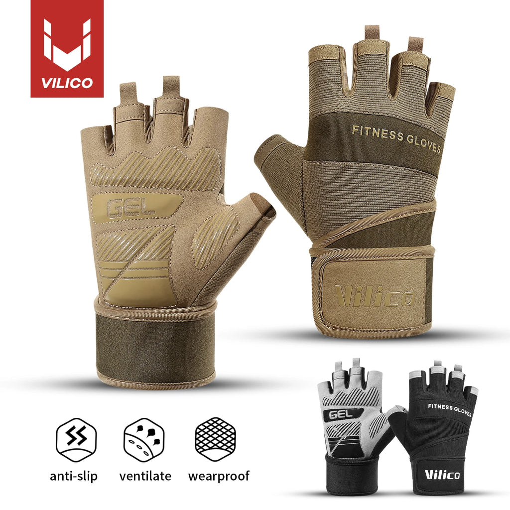Half Finger Gym Gloves – Anti-Slip Weightlifting Gloves with Wrist Support