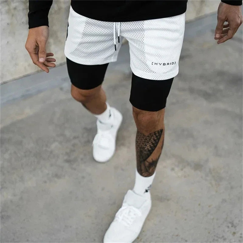 Men's 2-in-1 Mesh Running Shorts – Double-Deck Gym Fitness Short Pants