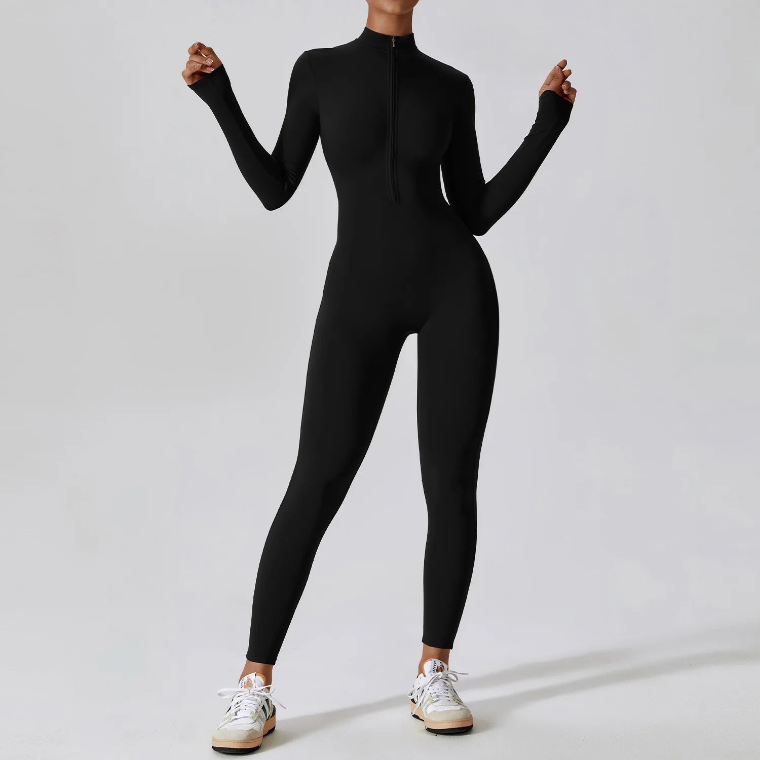 Women's Yoga Jumpsuit – Long Sleeve Zipper Fitness One-Piece