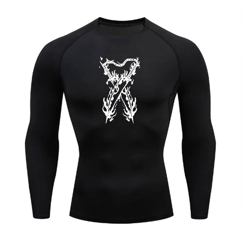 Graphic Compression Shirts for Men Athletic Quick Dry Stretch Tshirts Tops Gym Workout Running Baselayers Undershirts Rash Guard