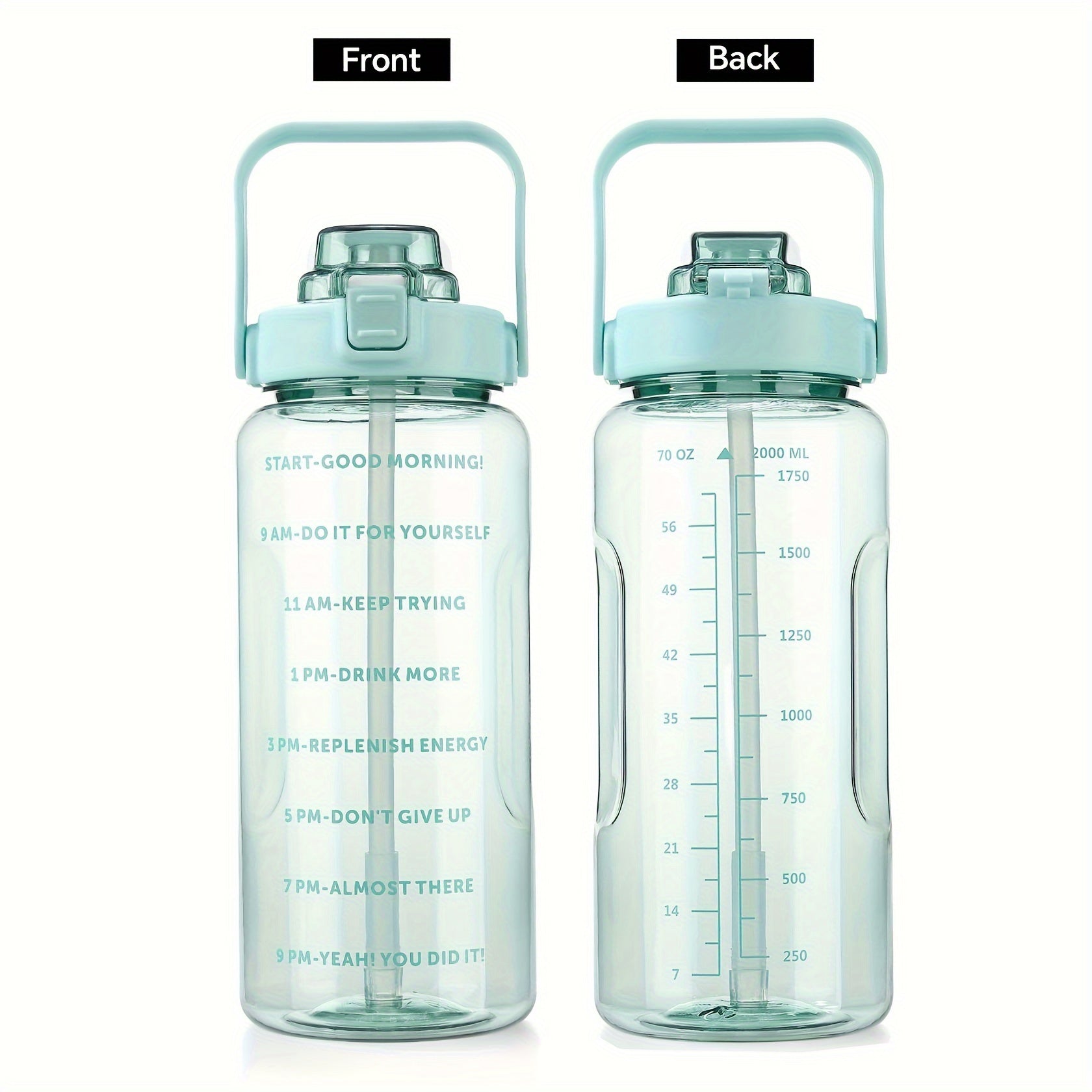 Water Bottle with Sleeve,2L,eaturing a Motivational Design with Straw and Time Stamp.  Sports Bottle for Drinking, Reusable with Insulated Neoprene, a Large Water Jug for Daily Hydrati