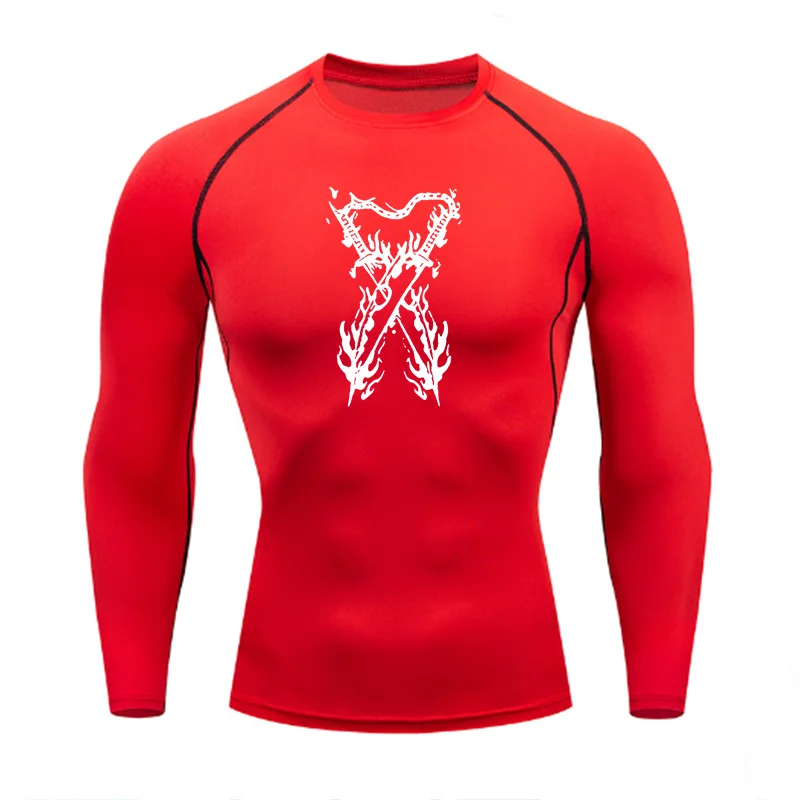 Graphic Compression Shirts for Men Athletic Quick Dry Stretch Tshirts Tops Gym Workout Running Baselayers Undershirts Rash Guard
