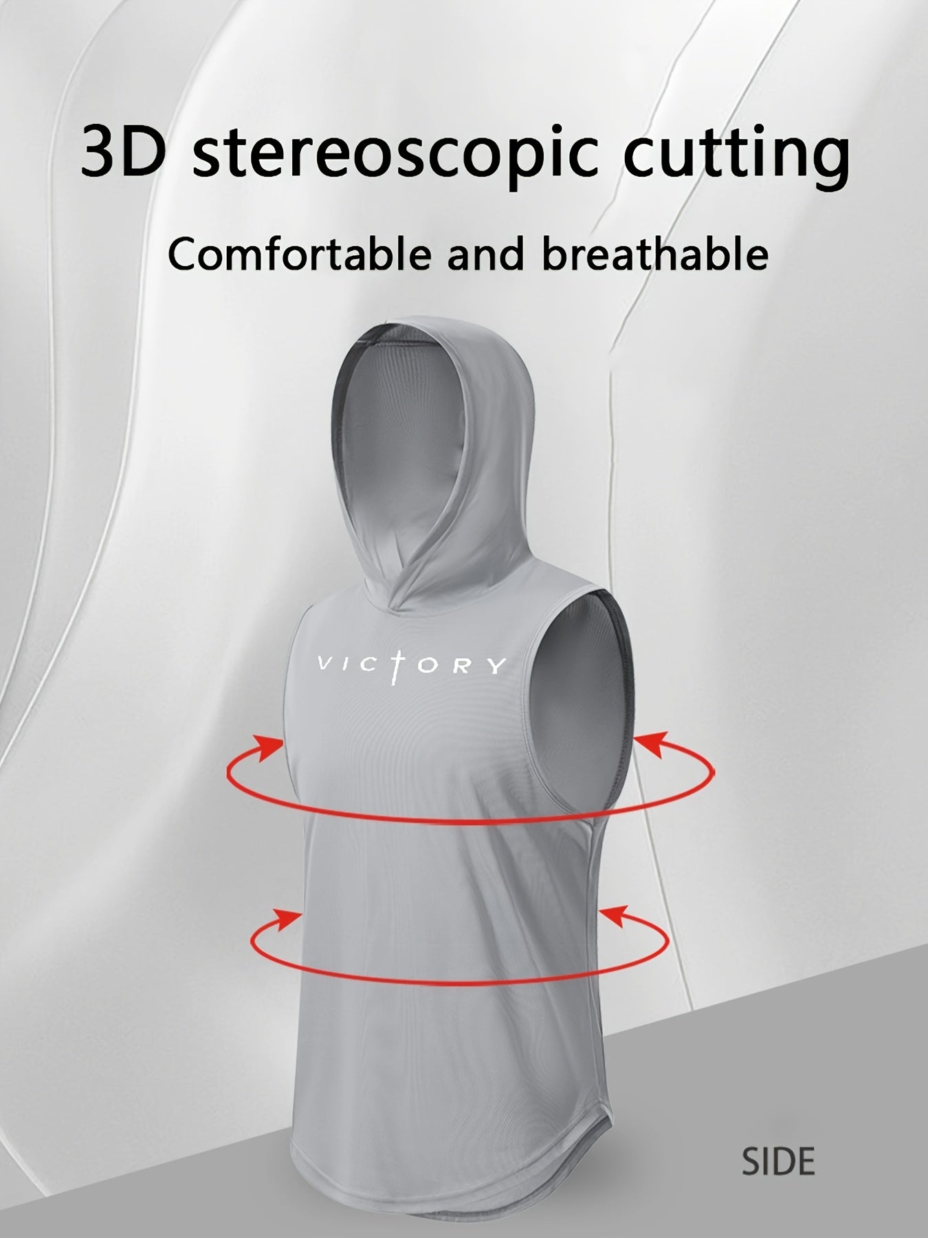 Men'S "Victory" Print Athletic Tank Top - Sleeveless, Breathable & Moisture-Wicking Hooded Vest for Gym, Cycling, Outdoor Sports, Basketball & More - Light Gray, Gym Wear | Hooded Vest | Moisturewicking Fabri