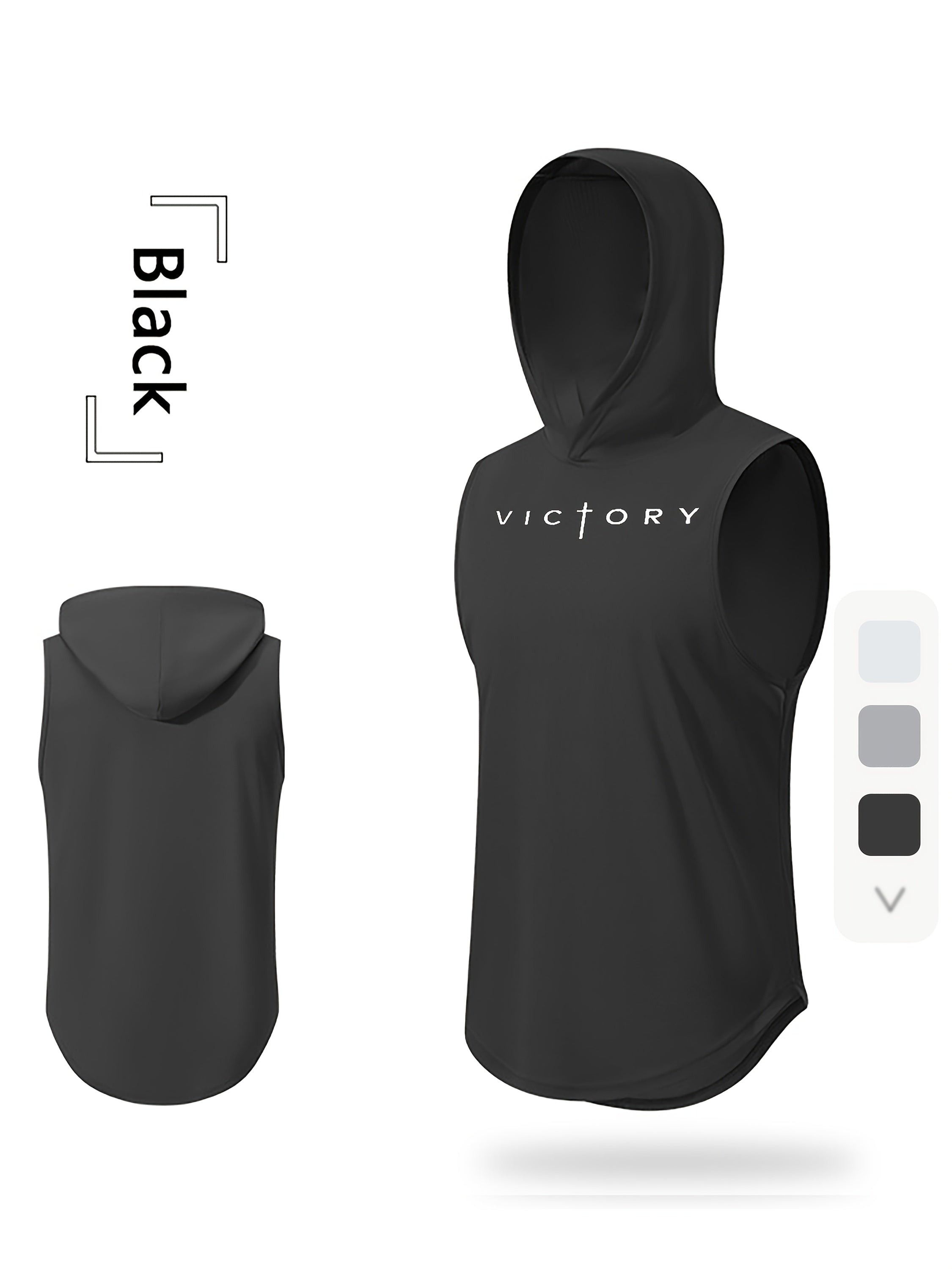 Men'S "Victory" Print Athletic Tank Top - Sleeveless, Breathable & Moisture-Wicking Hooded Vest for Gym, Cycling, Outdoor Sports, Basketball & More - Light Gray, Gym Wear | Hooded Vest | Moisturewicking Fabri