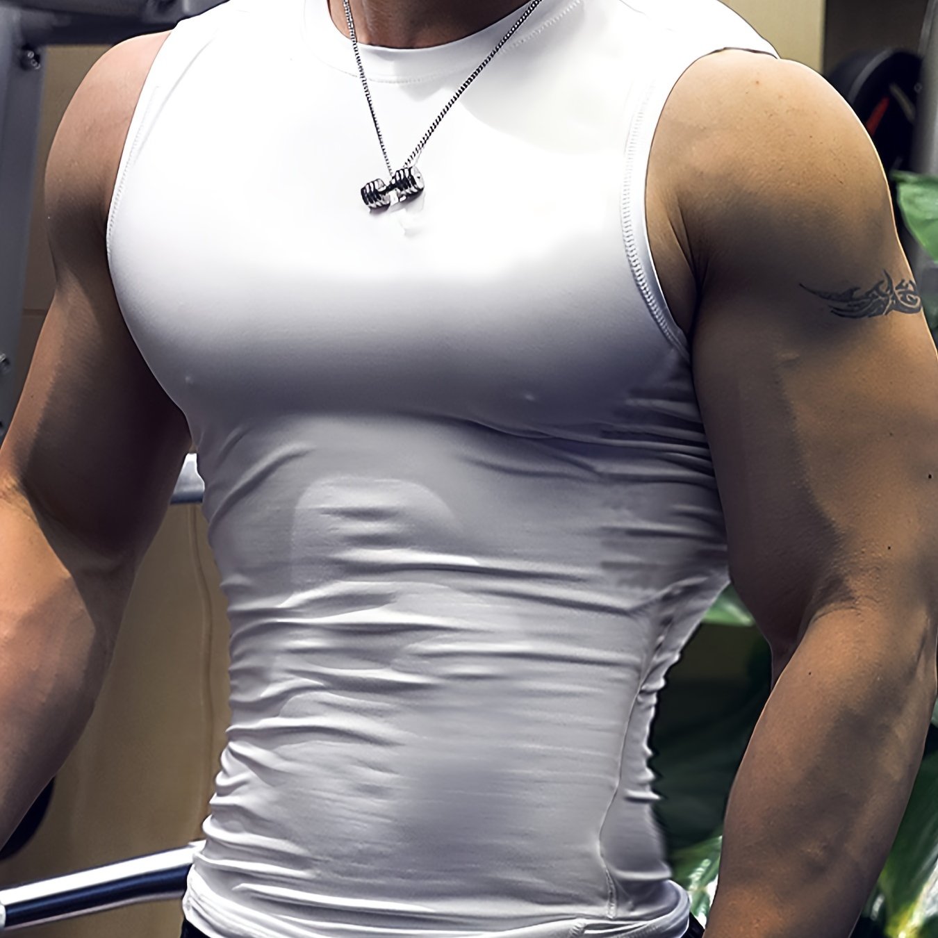 Men's Sleeveless Tank Top, Basic Solid Compression Fit Vest, Athletic Workout Muscle Gym Tops, Breathable Quick-Dry Tops