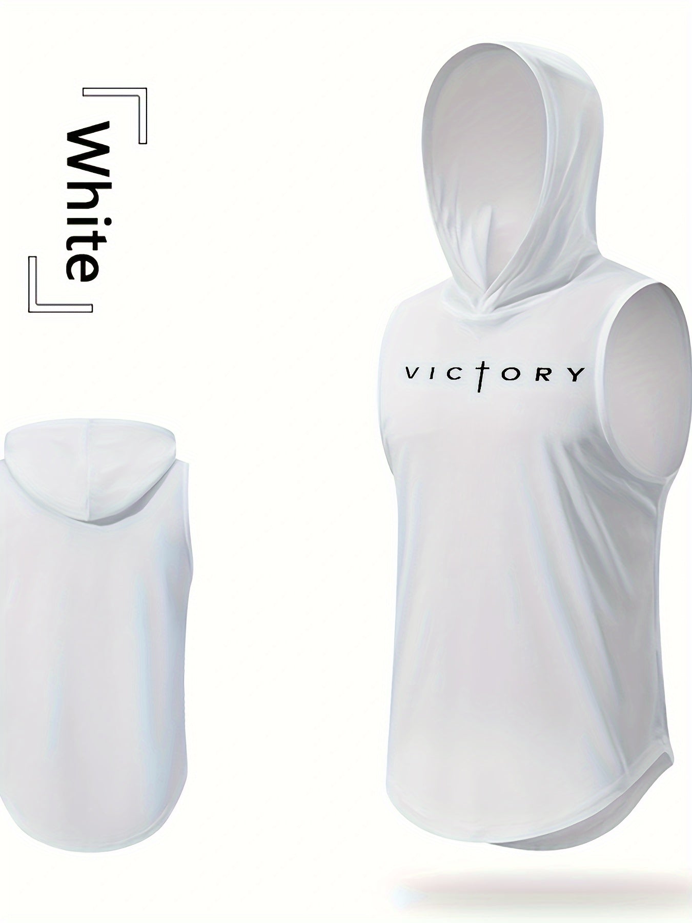 Men'S "Victory" Print Athletic Tank Top - Sleeveless, Breathable & Moisture-Wicking Hooded Vest for Gym, Cycling, Outdoor Sports, Basketball & More - Light Gray, Gym Wear | Hooded Vest | Moisturewicking Fabri