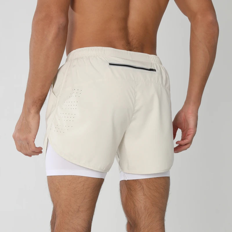 New men's running double-layer shorts quick-drying fitness 2-in-1 shorts men's sports workout training bodybuilding shorts male