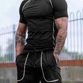2-Piece Men's Solid Summer Workout Co-ord Set - Quick-Drying, Breathable, Crew Neck T-Shirt & Drawstring Shorts with Pockets, Moisture-Wicking, Lightweight, Comfortable, Perfect for Fitness, Gym, Running, Outdoor Activities