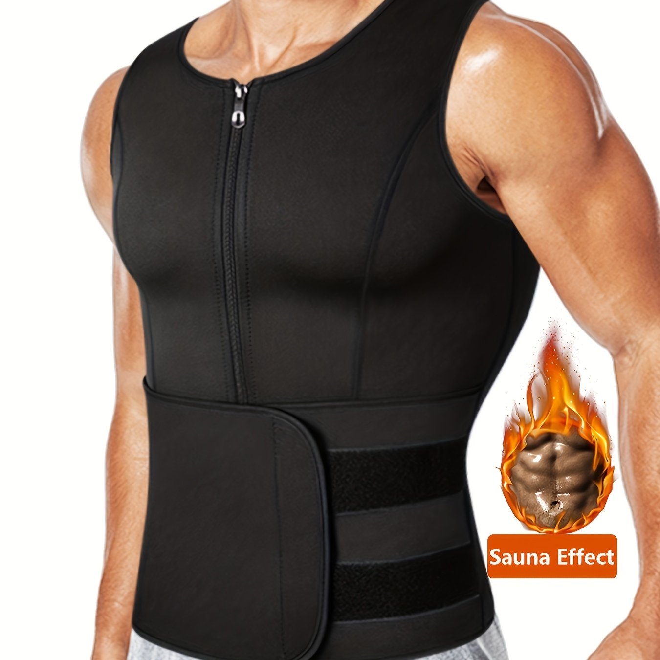 Slim Athletic Mid Stretch Compression Vest - Men's Zip Up Waist Trainer Body Shaper Tank Top For Workout Fitness Gym