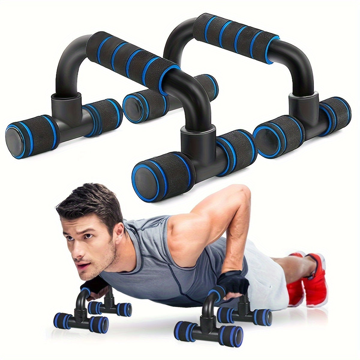 1 Pair Ergonomic Push-Up Bars for Men - Non-Slip, Portable Strength Training Stands with Textured Grip, 300 lbs Capacity, Ideal for Home & Gym Workouts, Easy Assembly, Gym Accessories