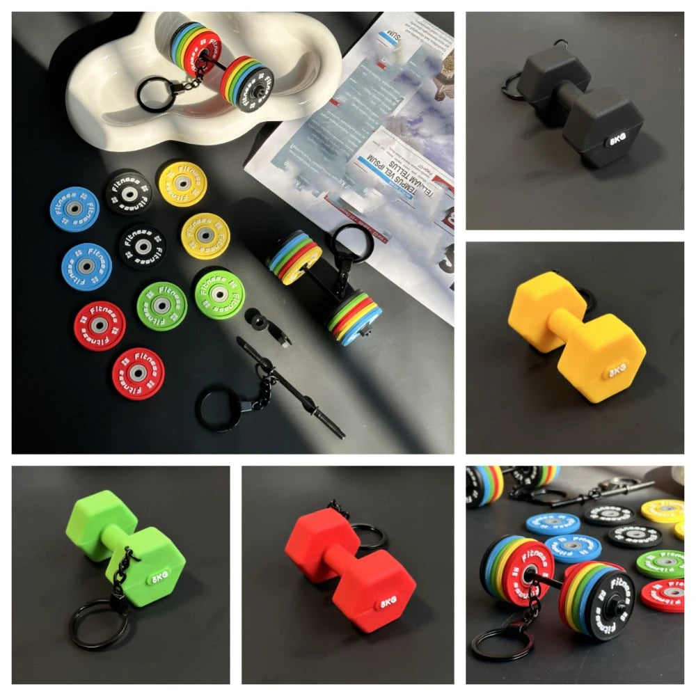 Novelty PVC Mini Barbell Keychain Barbell Sheet Exquisite Bag Pendant Fitness Equipment Accessories Gym Feedback Gift Girl