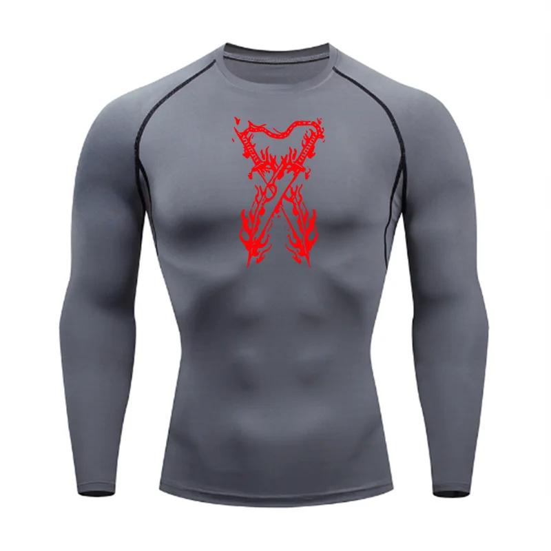 Graphic Compression Shirts for Men Athletic Quick Dry Stretch Tshirts Tops Gym Workout Running Baselayers Undershirts Rash Guard