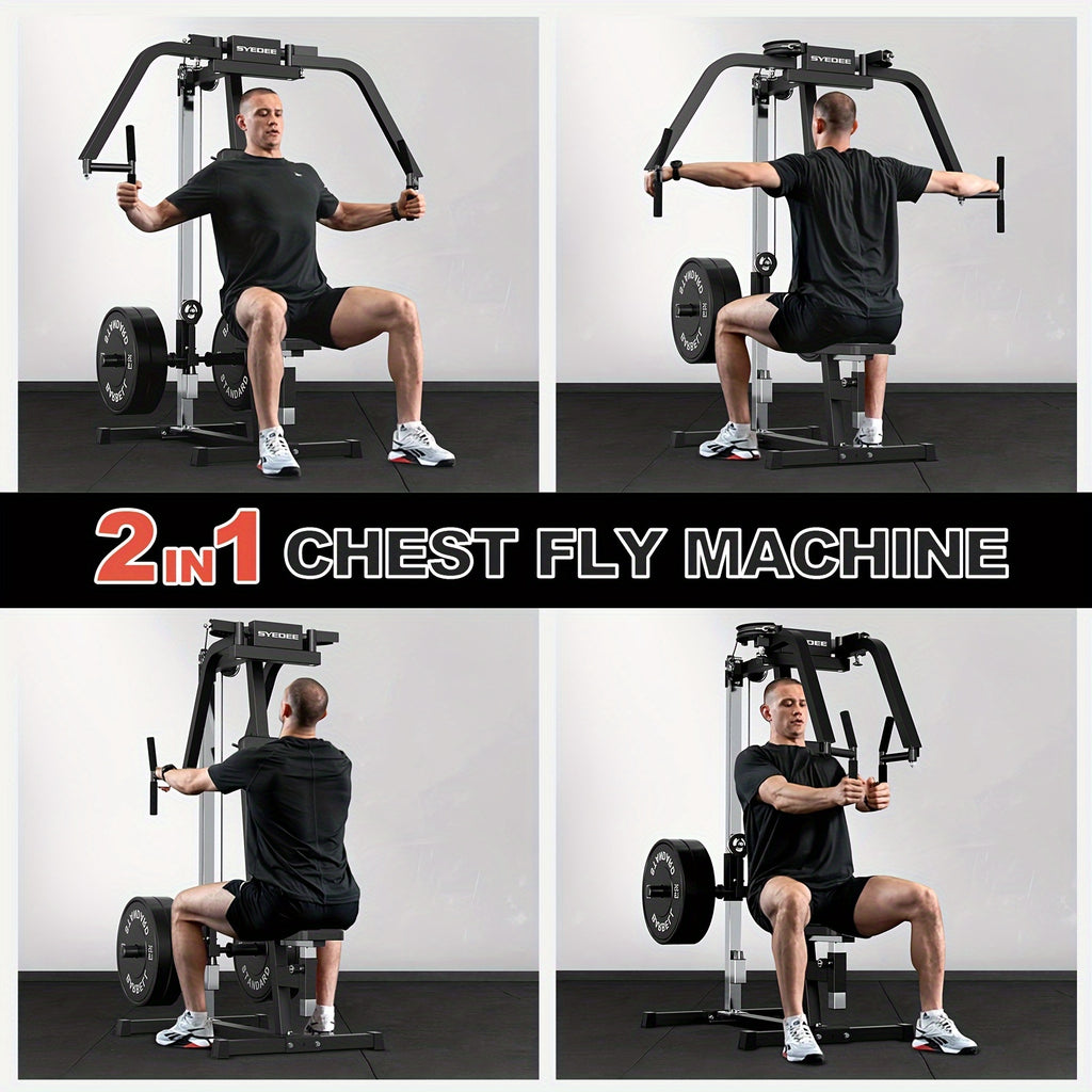 2-IN-1 Chest Fly & Reverse Delt Machine - Adjustable Plate-Loaded Upper Body Trainer for Pectoral & Rear Deltoid Development, Compact Home Gym Equipment with Comfortable Padding, Red/Black