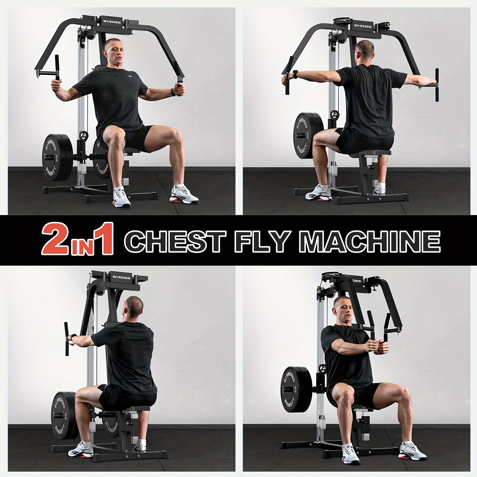 2-IN-1 Chest Fly & Reverse Delt Machine - Adjustable Plate-Loaded Upper Body Trainer for Pectoral & Rear Deltoid Development, Compact Home Gym Equipment with Comfortable Padding, Red/Black