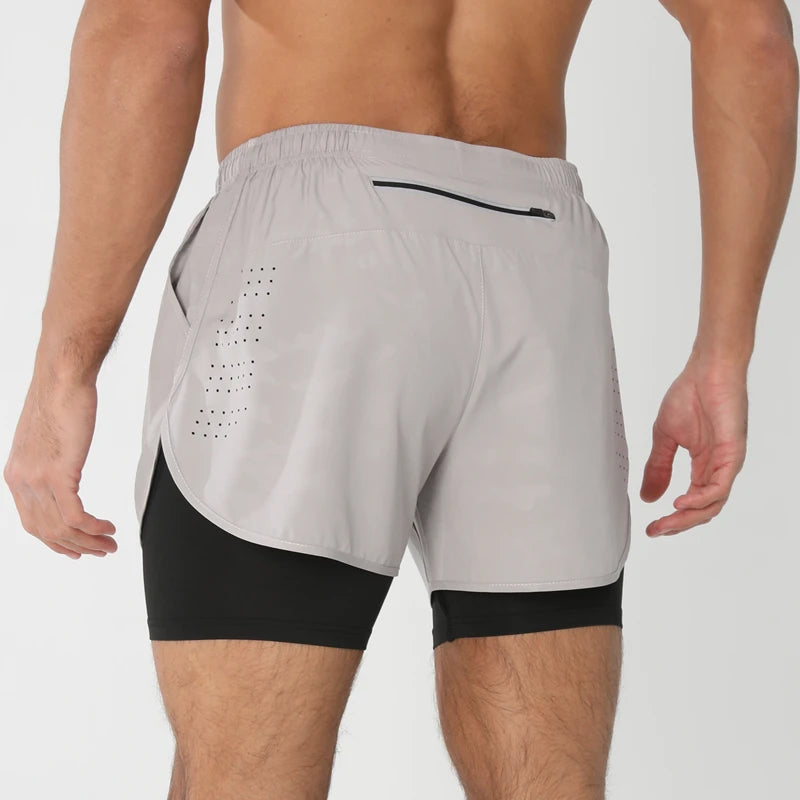 New men's running double-layer shorts quick-drying fitness 2-in-1 shorts men's sports workout training bodybuilding shorts male