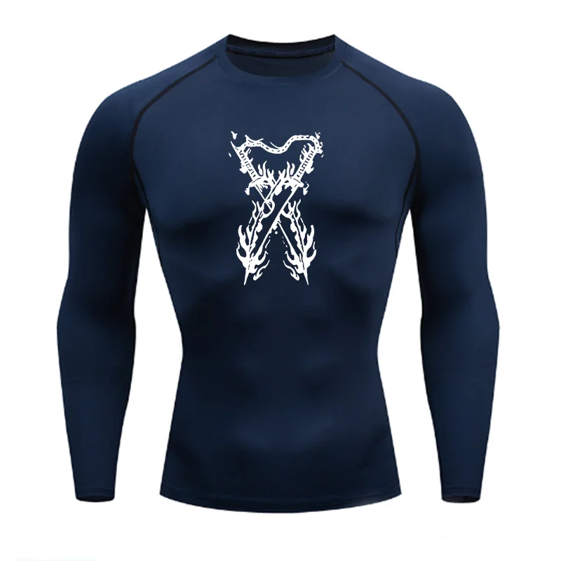 Graphic Compression Shirts for Men Athletic Quick Dry Stretch Tshirts Tops Gym Workout Running Baselayers Undershirts Rash Guard