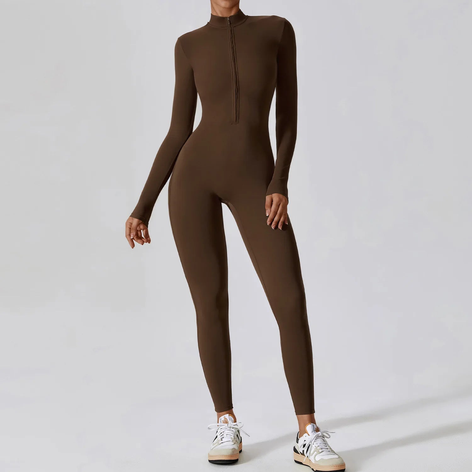 Women's Yoga Jumpsuit – Long Sleeve Zipper Fitness One-Piece