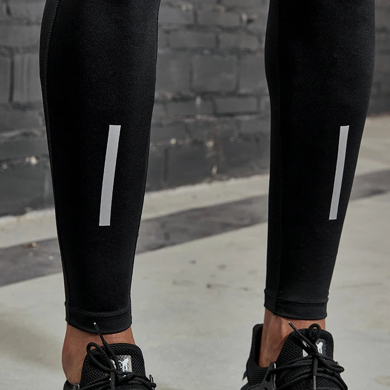 VANSYDICAL Men's Compression Pants – Reflective Striped Basketball Leggings