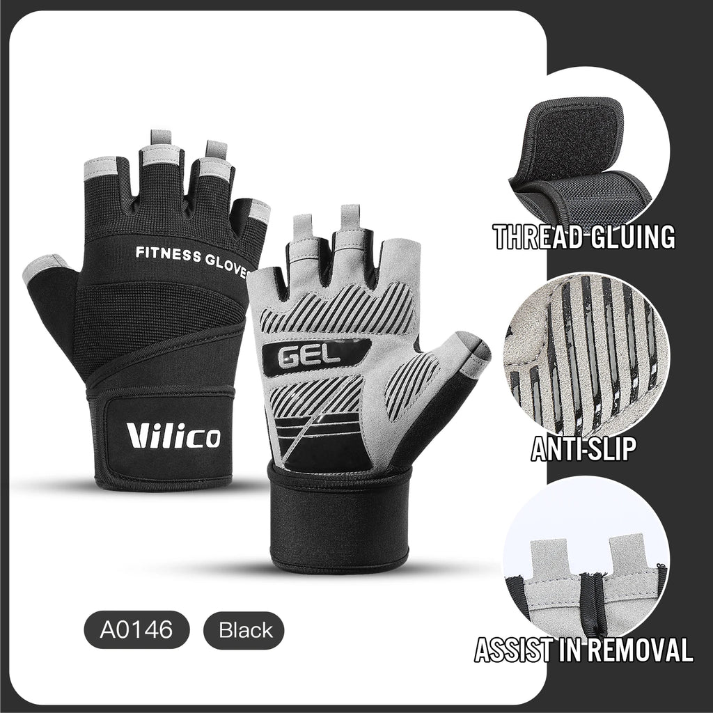 Half Finger Gym Gloves – Anti-Slip Weightlifting Gloves with Wrist Support
